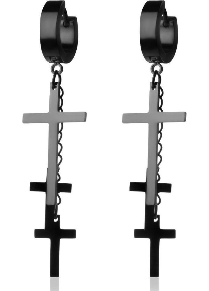Сталеві сережки-кільця ZUO-1916 з підвісками хрестами та ланцюжками (Чорні) WellDone (317171501)