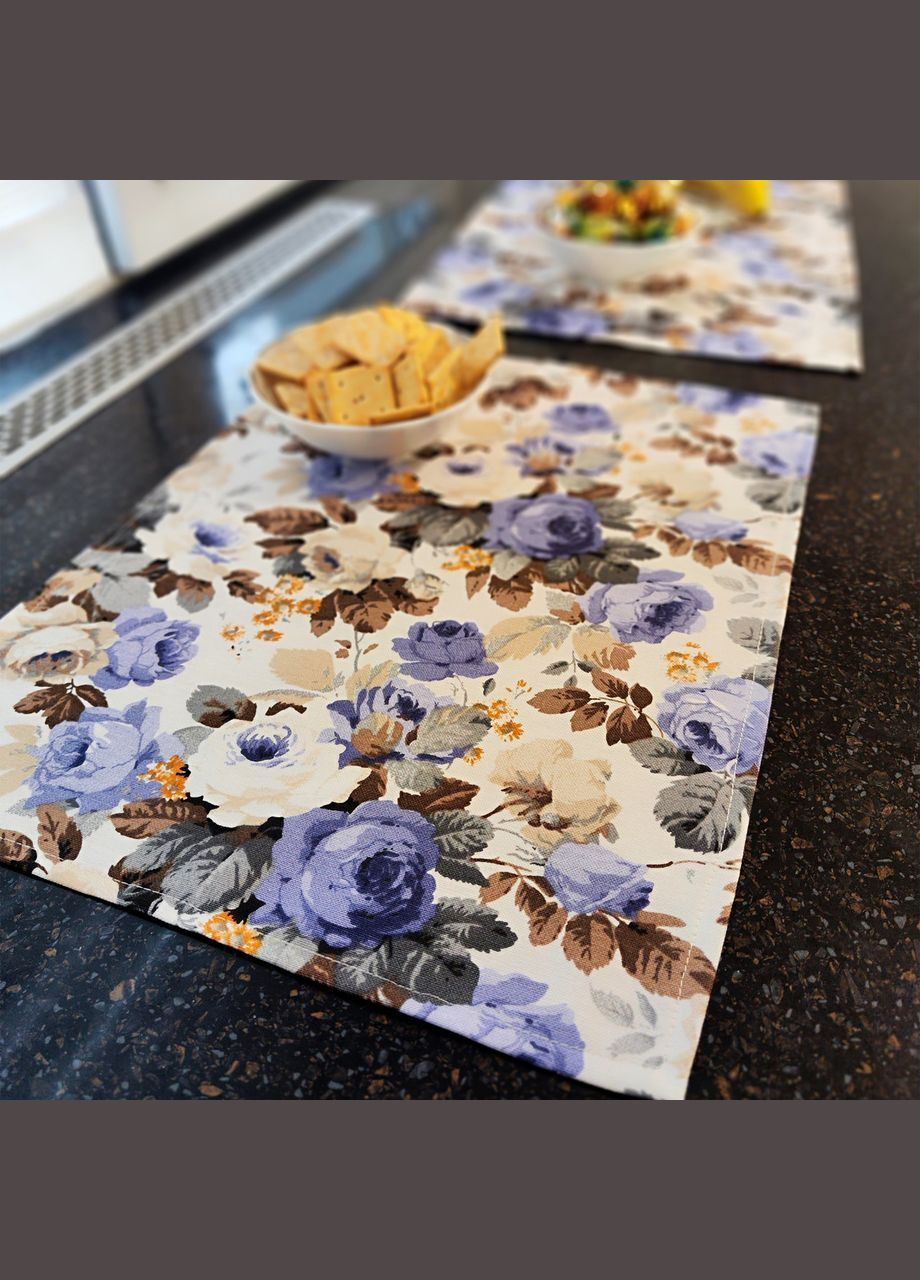 Сервировочный коврик (ланчмат) (набор из 2) водоотталкивающий с цветочным рисунком в белых и голубых тонах Maystat (305390773)