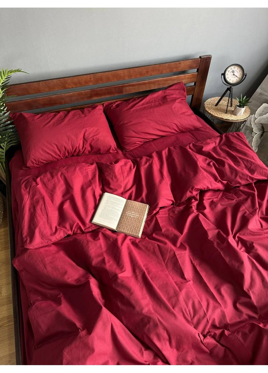 Постільна білизна бавовняна Однотонна Євро Простирадло на гумці 160x200х20 Бязь Вишня 70 х 70 No Brand (352201727)