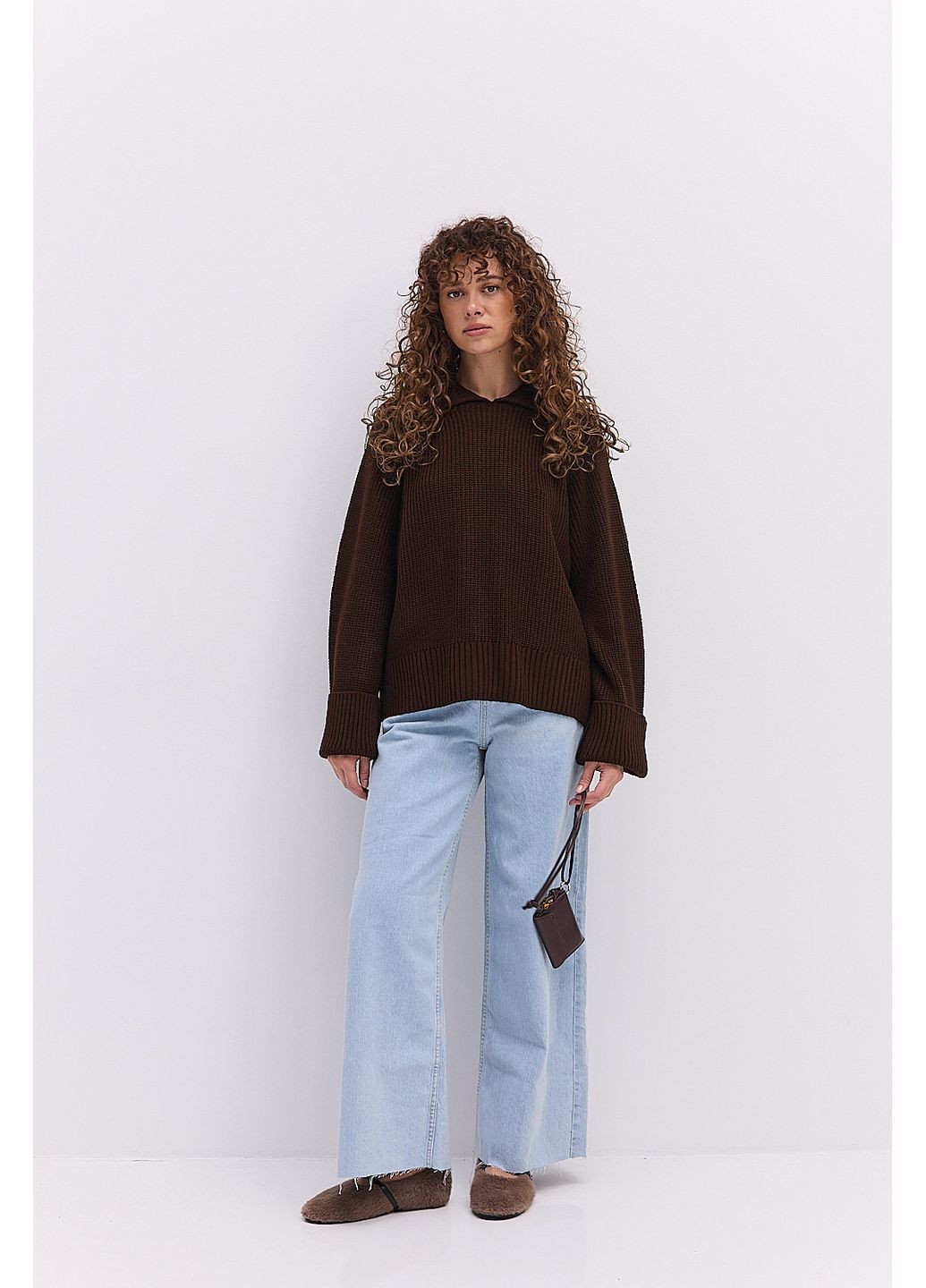 Жіноча вязана кофта з коміром поло світло-рожева Arjen (364967561)