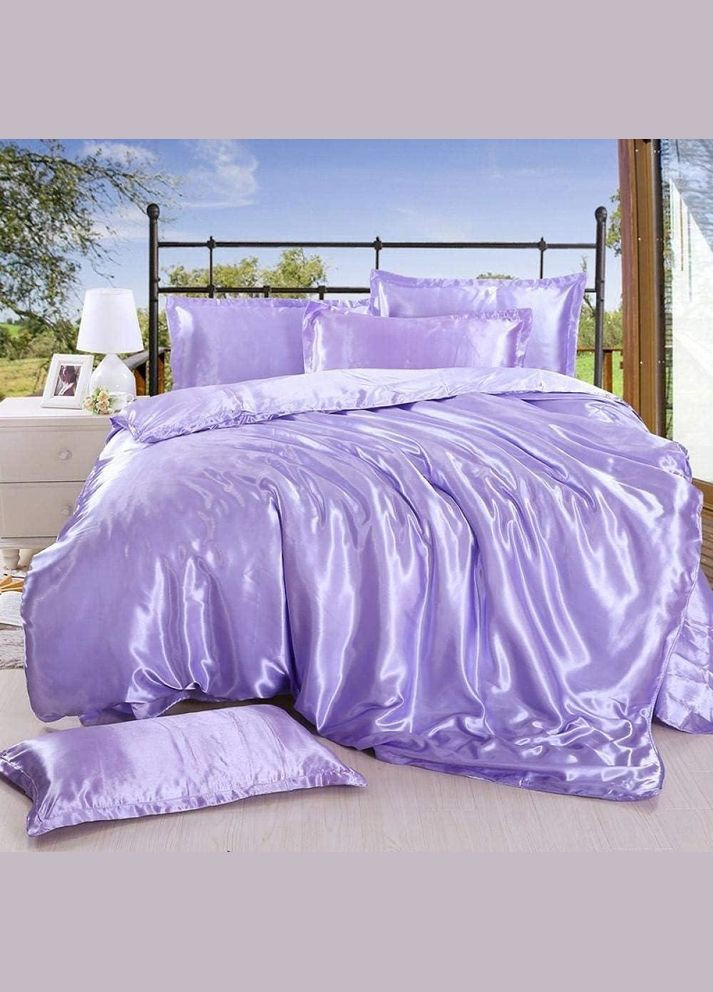 Атласное двуспальное постельное белье Лиловая Сирень + Дополнительный Двуспальный Пододеяльник и Moka textile (316632914)