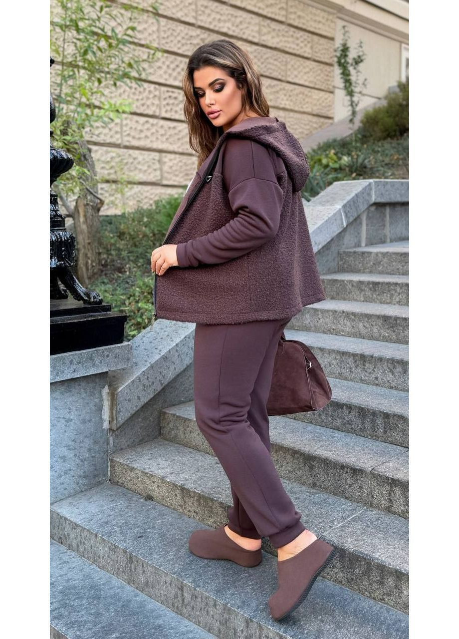 Костюм двійка SN еко баранчик на флісі+тринитка на флісі,штани та кофта з капюшоном Україна (362697594)