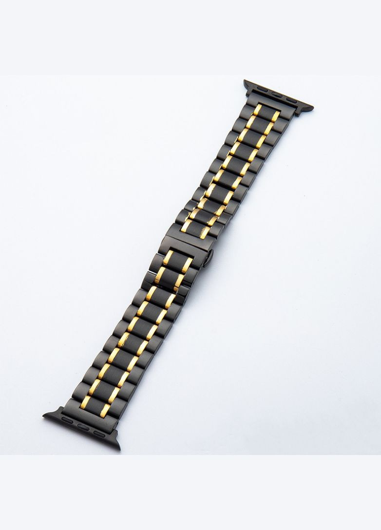 Браслет / ремешок металлический для Apple Watch (совместимый) 38, 40, 41, 42, 44, 45 мм. Черный + желтый золотой цвет No Brand (370101619)