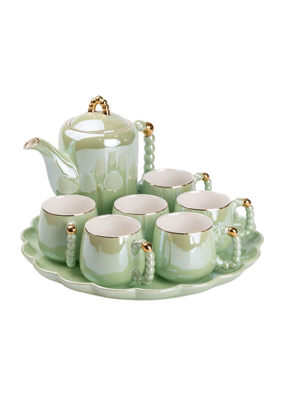 Чайный сервиз керамический на 6 персонах 8 предметов, зеленый Yiwu (322503787)