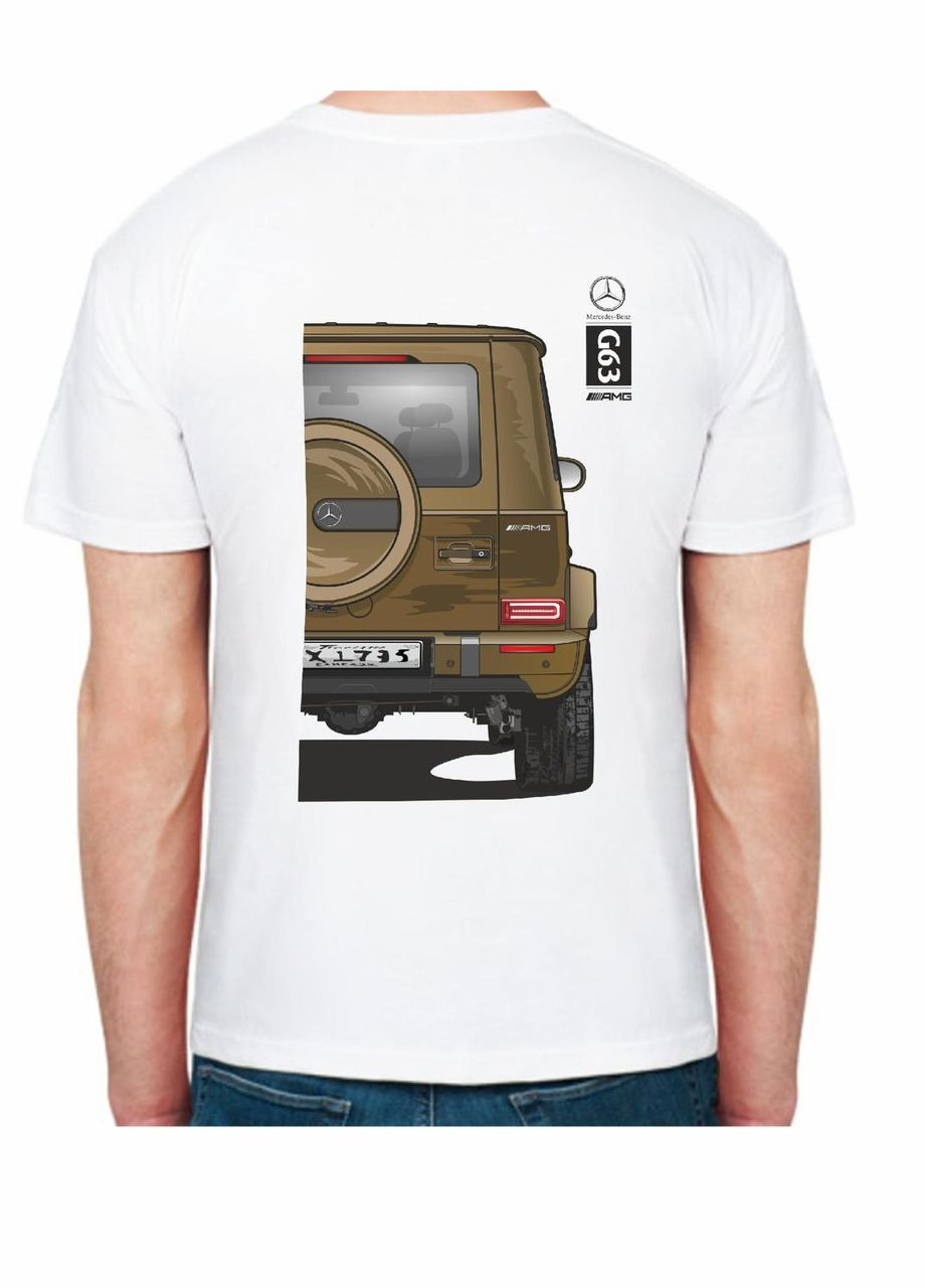 Біла футболка чоловіча з принтом mercedes-benz g63 amg fr 307363 біла Avtolife