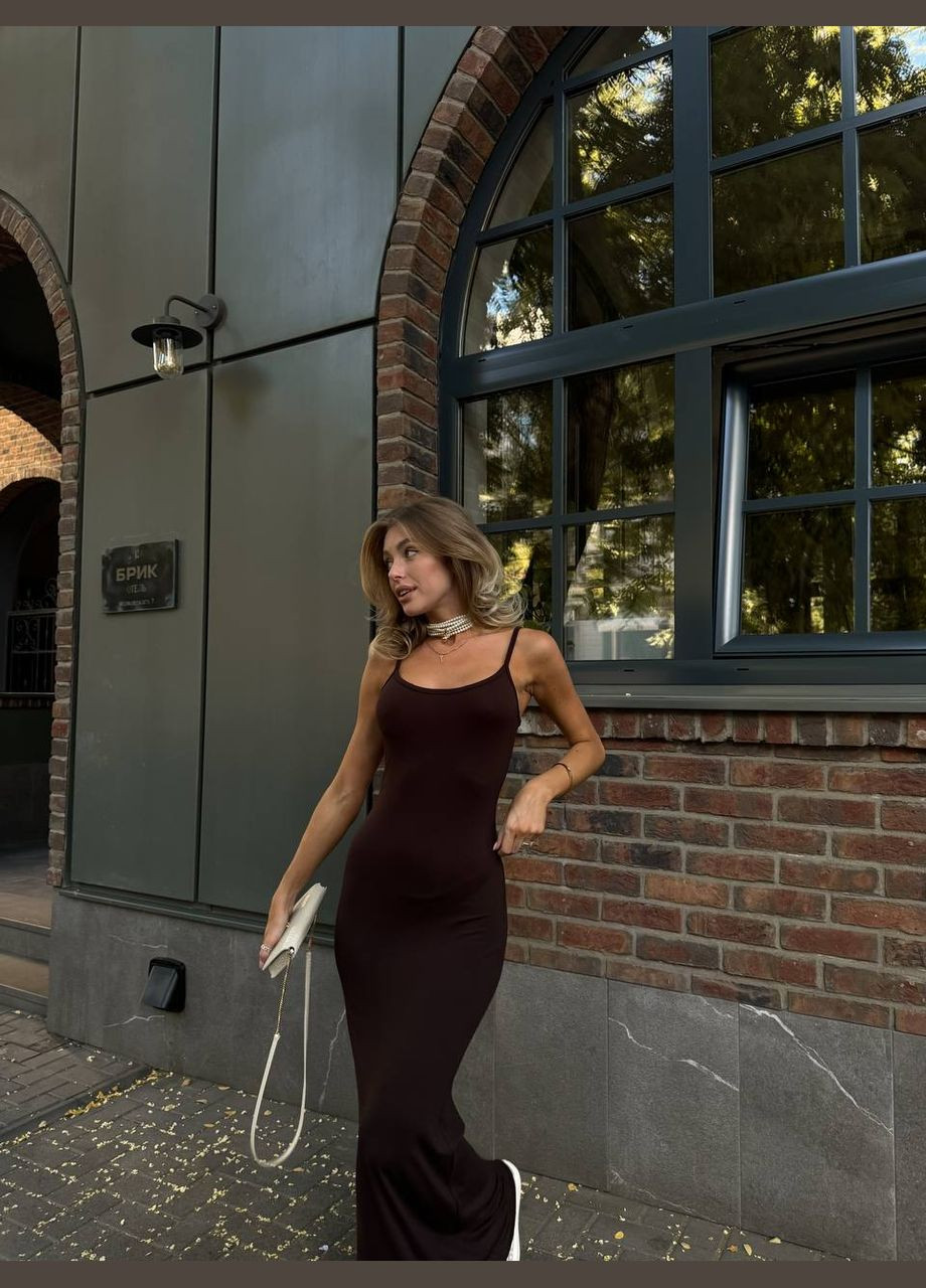 Коричнева повсякденний, вечірня жіноча довга сукня силуетна No Brand однотонна