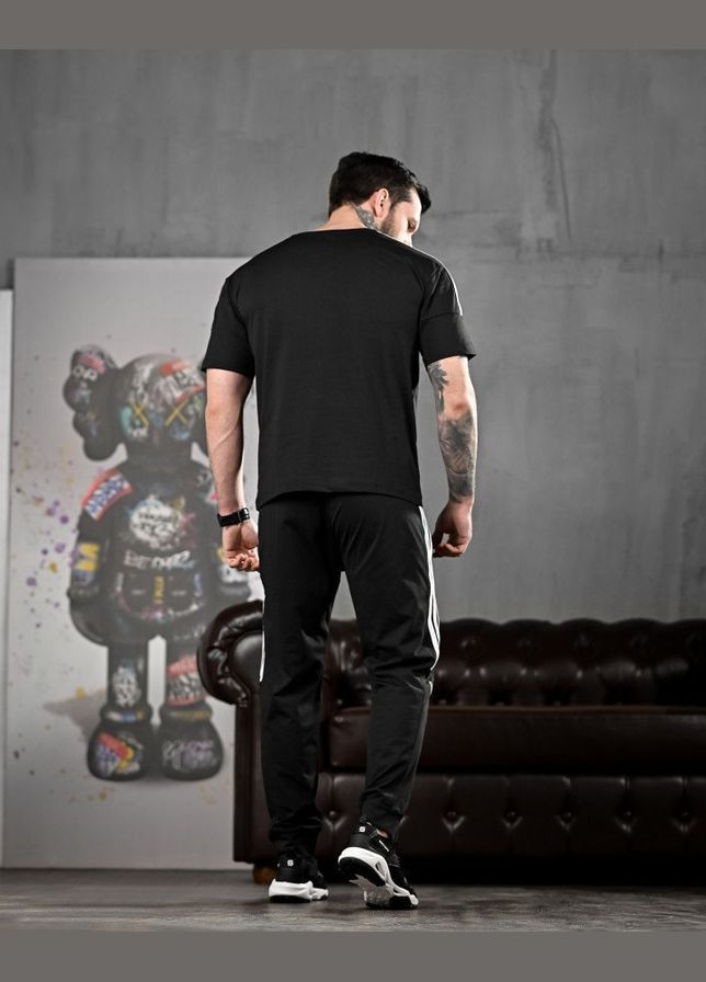 Стильный мужской летний костюм Adidas штаны+футболка черный Freedom (328256315)