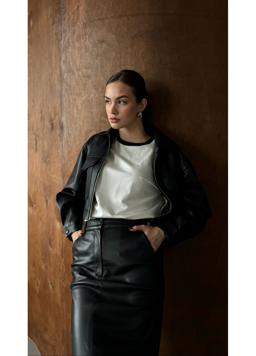 Чорна куртка з екошкіри косуха No Brand