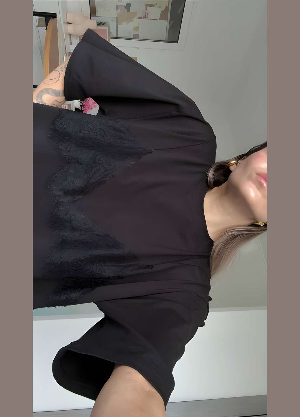 Женская качественная хлопковая футболка оверсайз с кружевом белый one size хлопок Україна - (339402810)