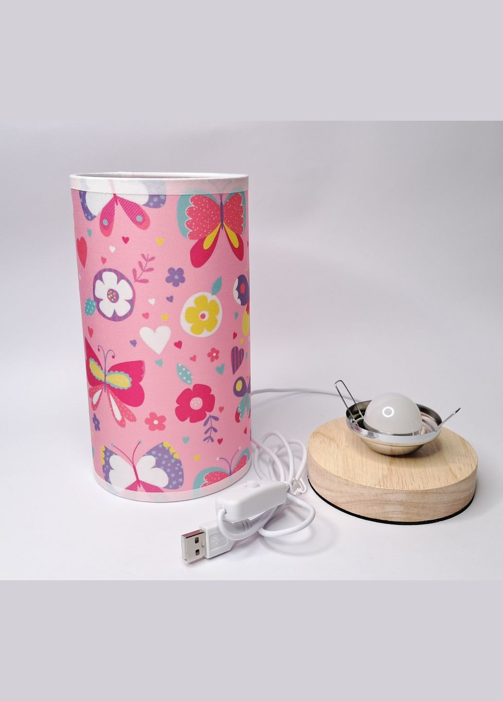 Настільна лампа на дерев'яній підставці USB WSTOO12B butterfly пірван абажур No Brand (316702826)