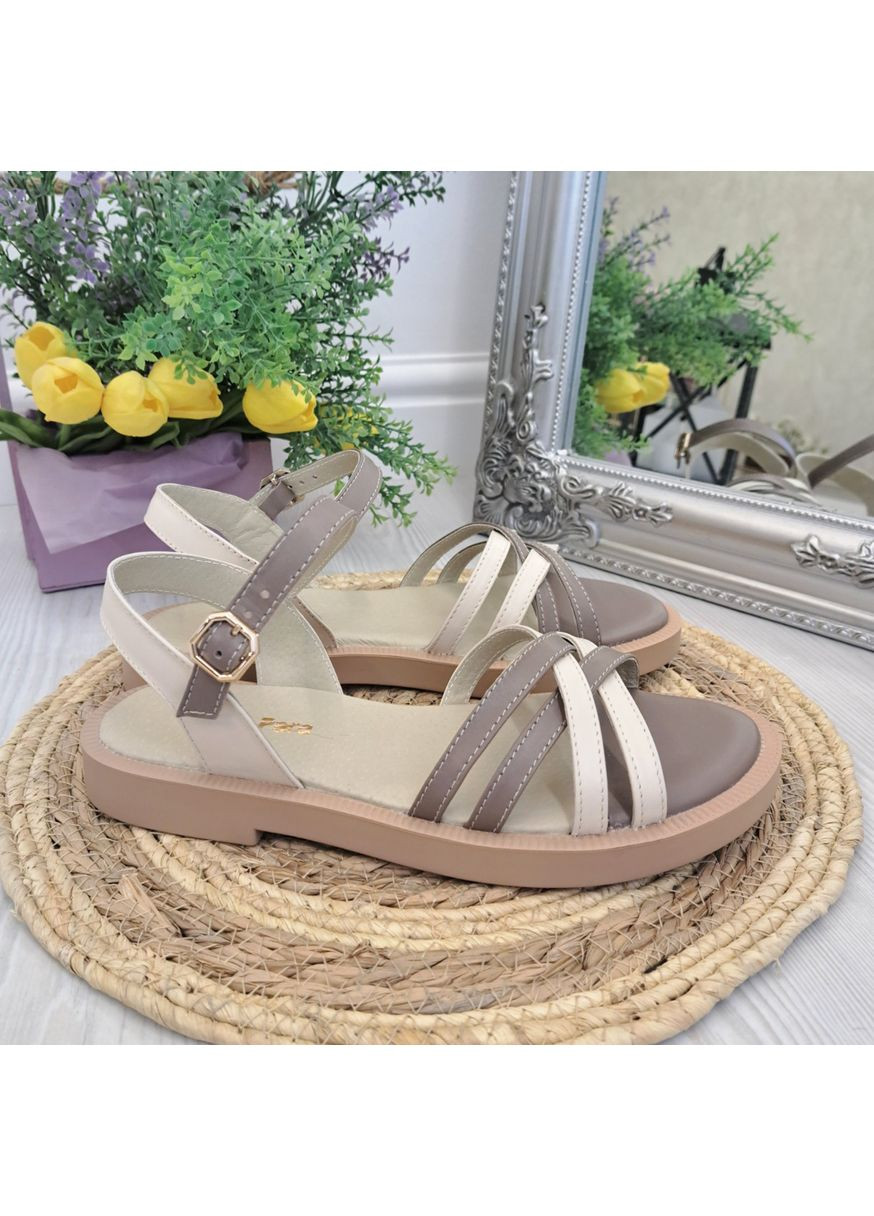 Босоніжки жіночі шкіряні на низькому ході. Колір візон, бежевий. 40 розмір Vasha para (353687132)