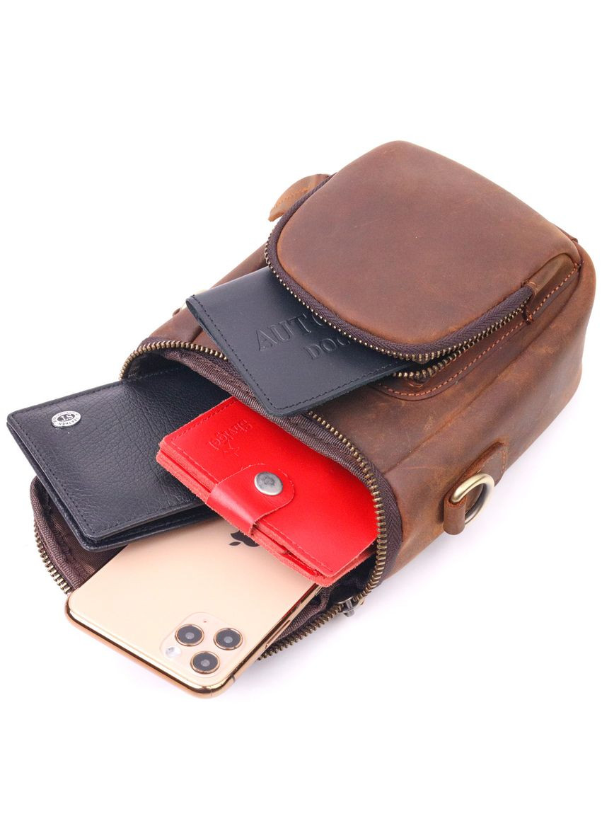 Компактна чоловіча сумка з натуральної вінтажної шкіри 21295 Коричнева Vintage (298568259)