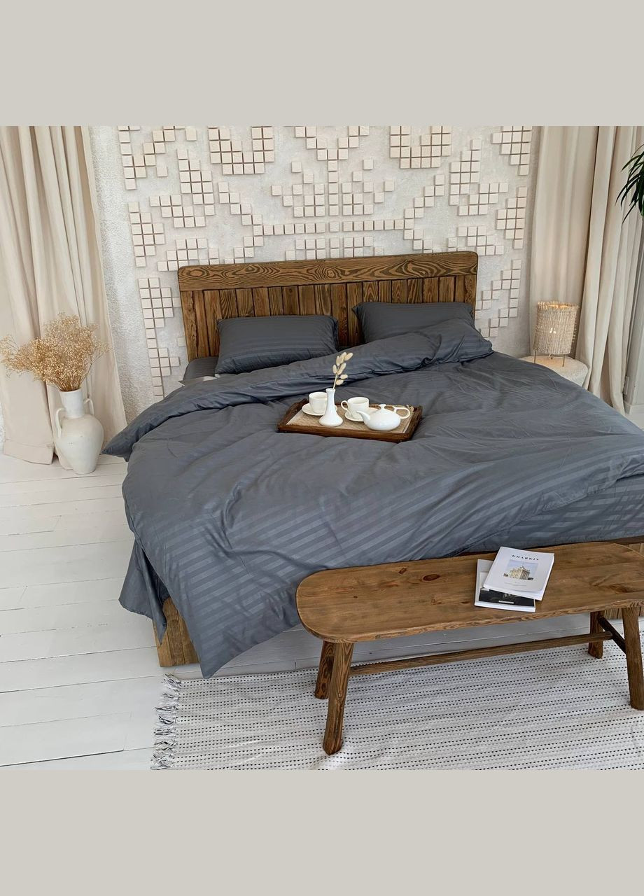 Семейный КПБ микро страйп сатин "Графит" (145х210, 70х70) Glav Textile (297365362)