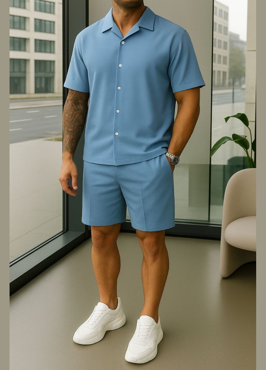 Голубой летний комплект мужской летний (шорты+рубашка) с шортами No Brand комплект