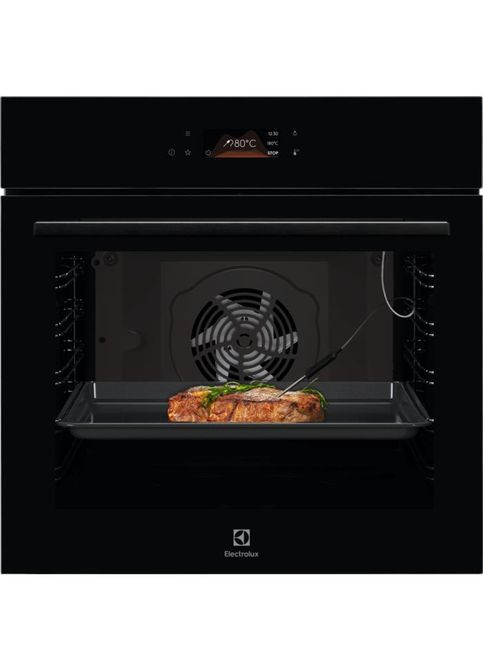 Духовой шкаф электрический, 72л, A+, пара, дисплей, конвекция, телескопические направляющие, черный Electrolux (360396613)