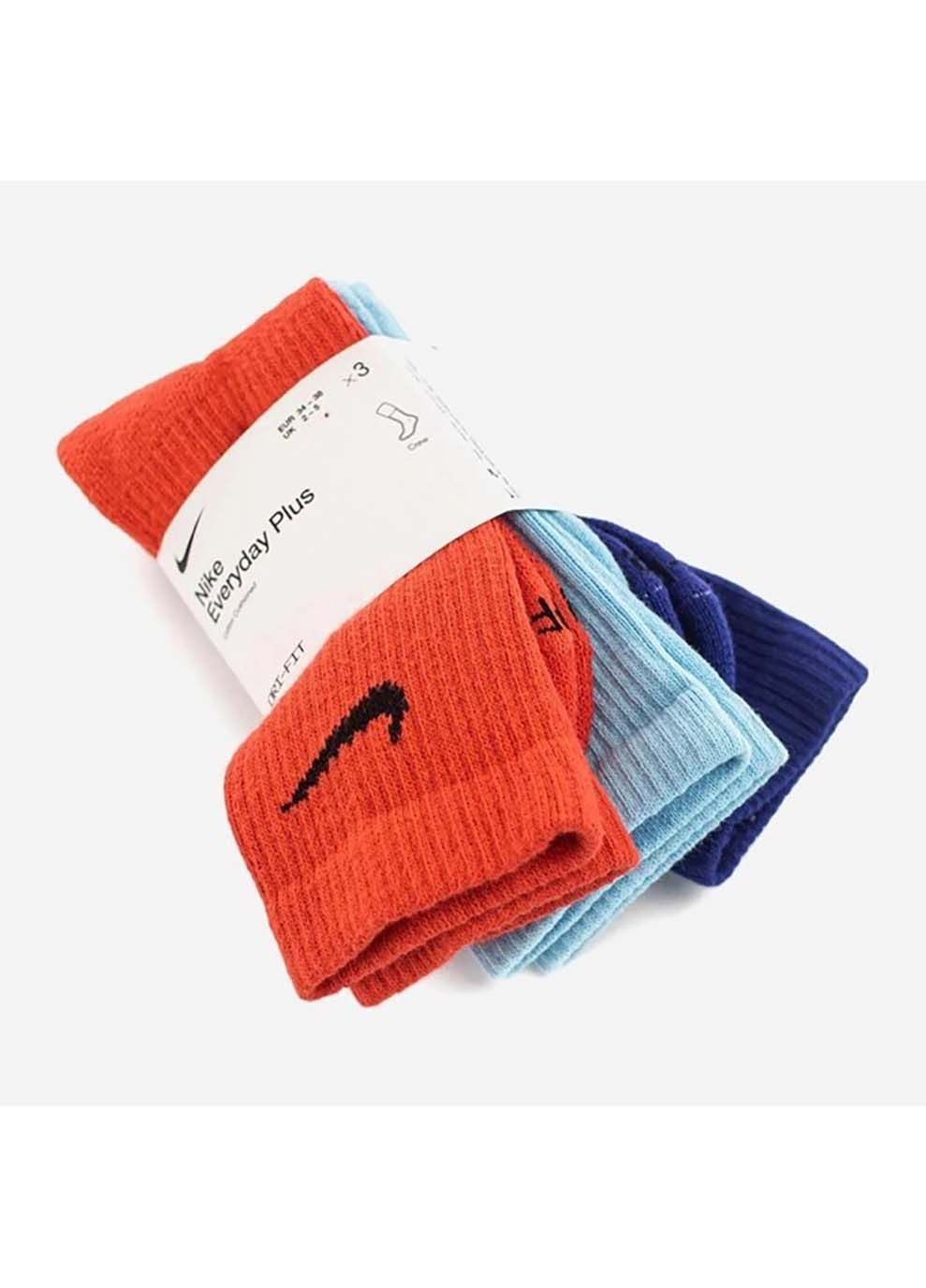 Чорні шкарпетки u nk evry plus cush crew 3pr мультиколор Nike однотонні (302286597)
