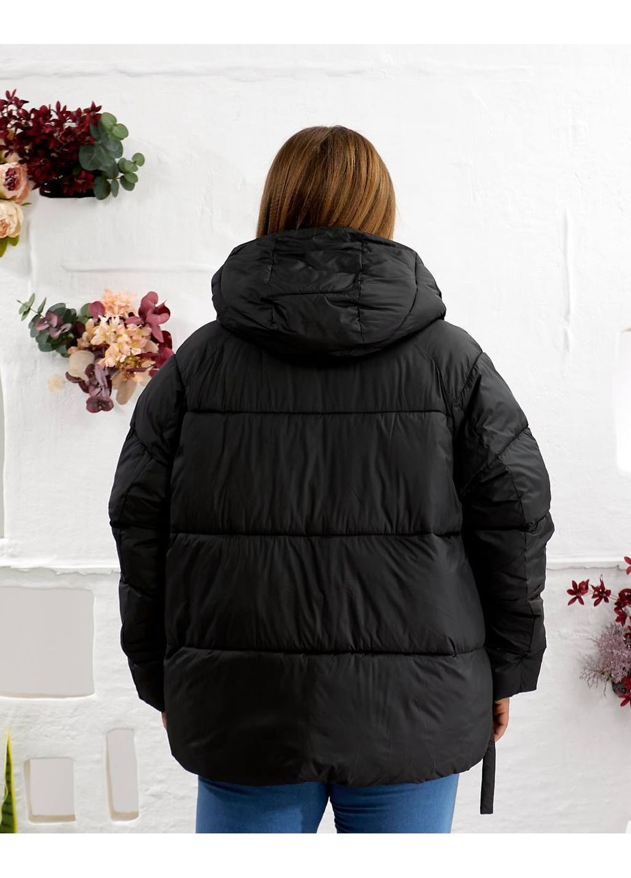 Черная зимняя батальная женская зимняя куртка с объемным капюшоном и современным дизайном — замеры в описании куртка-пальто DK/DL Мода без кордонів