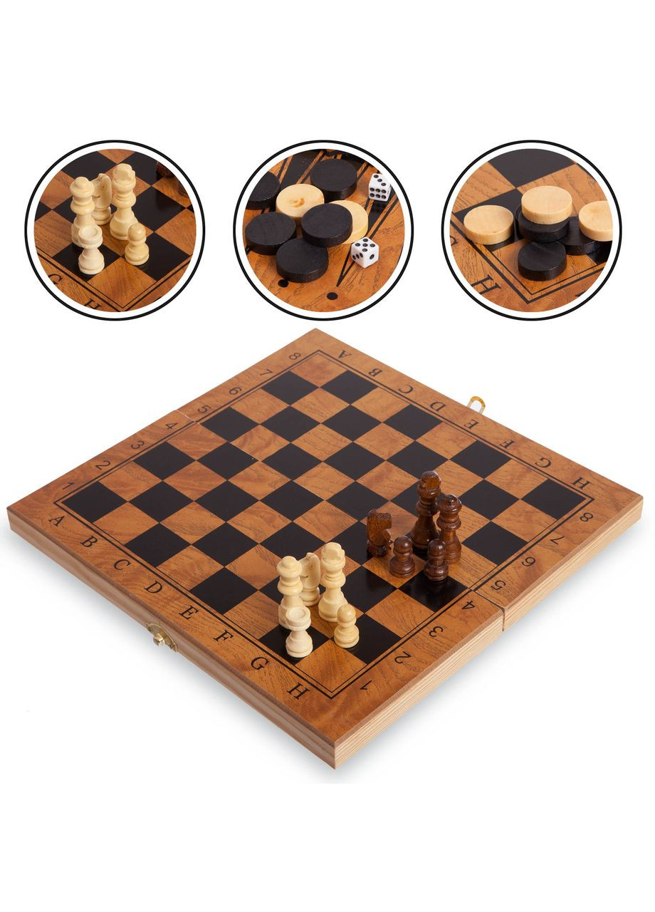 Шахи, шашки, нарди 3 в 1 дерев'яні SP-S4034 (фігури-дерево, розчин дошки 39см x 39см) (S4034) SP-Sport (361434264)