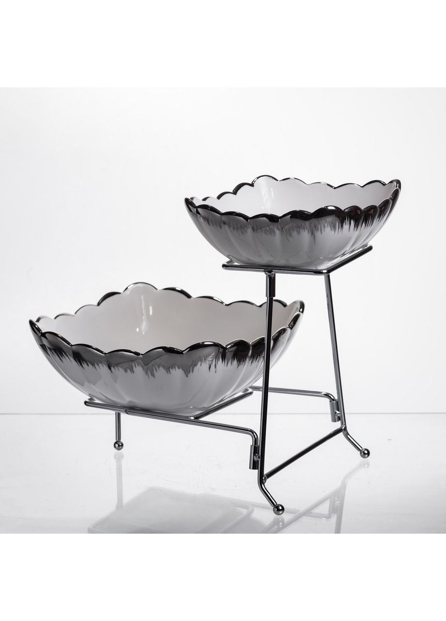 Фруктовниця на 2 яруси фуршетна 27×21×25 (см) Біла з сріблом 2561-1AS Yiwu (370705894)