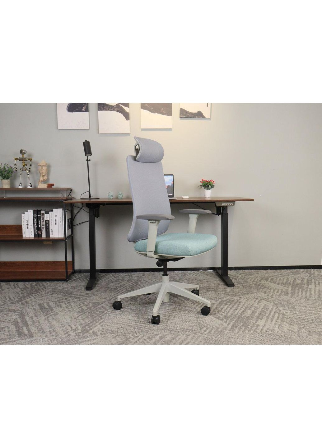 Крісло поворотне TERRY сіре/зелена тканина/сірий каркас Intarsio (367253579)