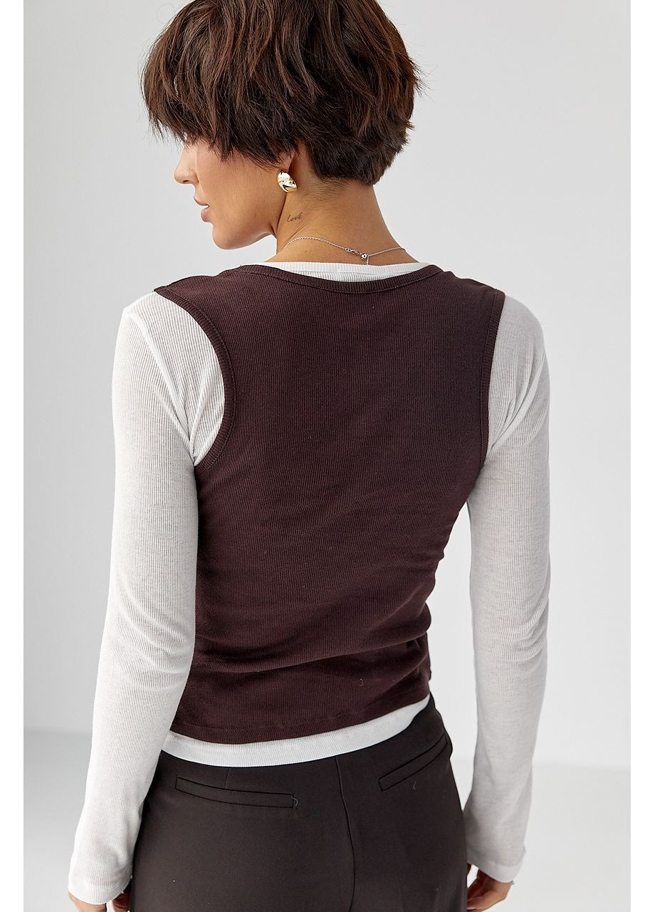 Двошаровий лонгслів у рубчик з імітацією жилетки Lurex (363555357)