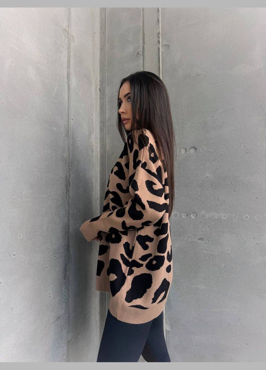 Бежевый демисезонный турецкий принтованный свитер оверсайз бежевый, стильный и качественный вариант для комфортного повседневного образа No Brand 5002