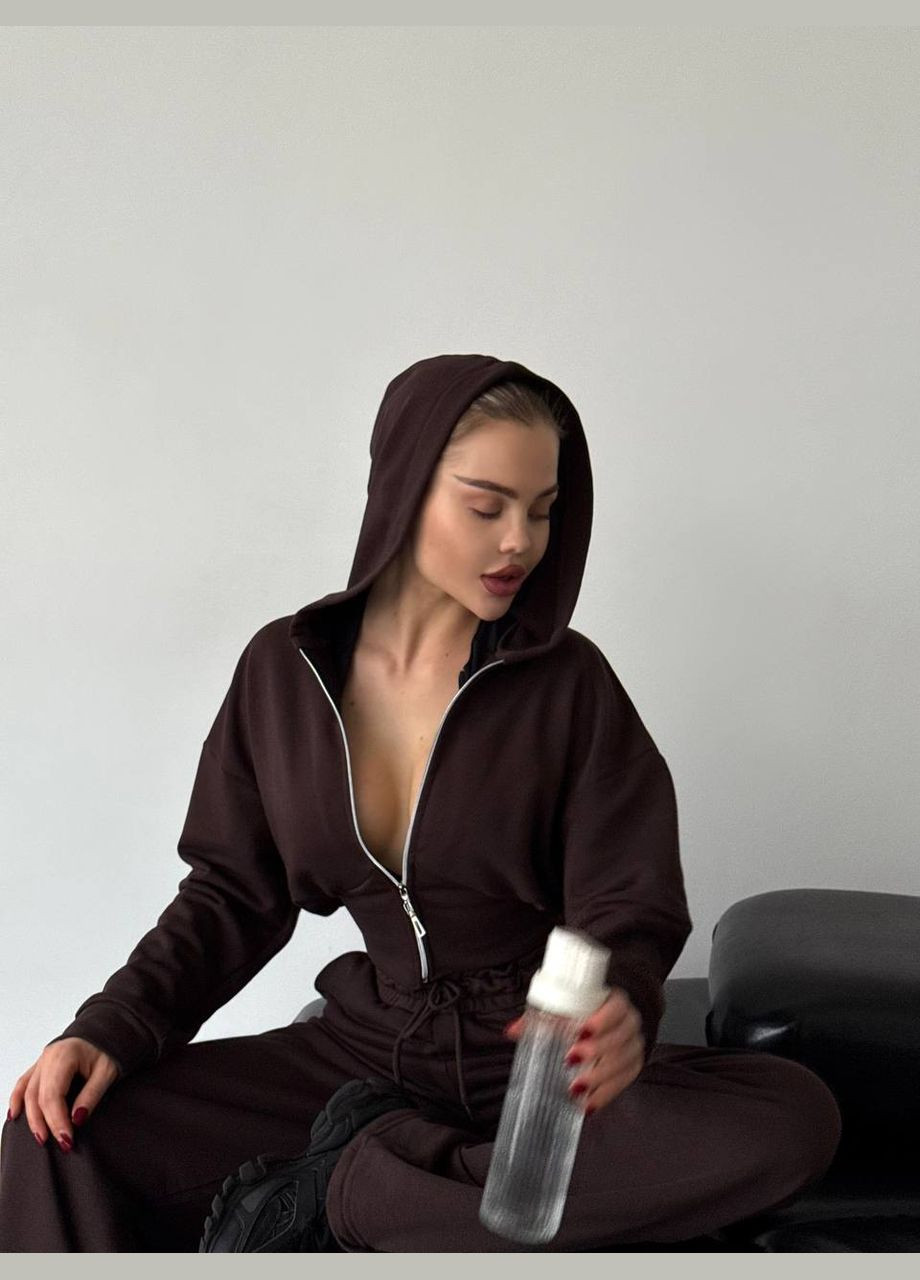 Повседневный шоколадный костюм-двойка, красивый и приятный к телу, стильный и удобный для комфортного отдыха No Brand 5507 (322007137)