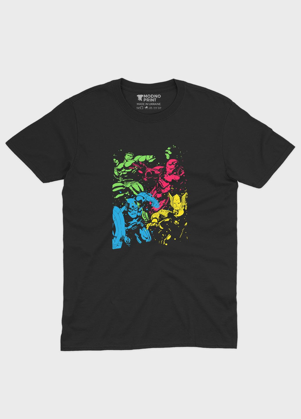 Черная демисезонная футболка для мальчика с принтом супергероями - мстители (ts001-1-bl-006-025-002-b) Modno