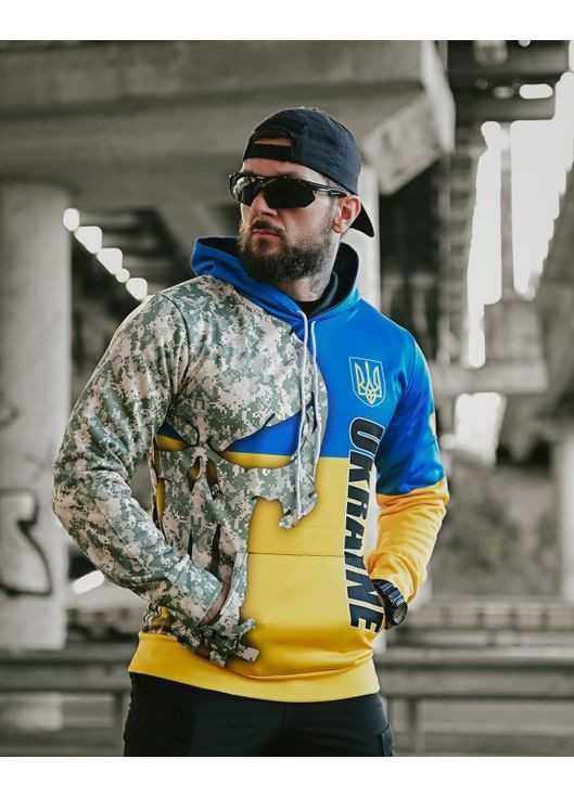 Тактичне чоловіче худі на флісі Ukraine блакитно-жовте No Brand (364188840)
