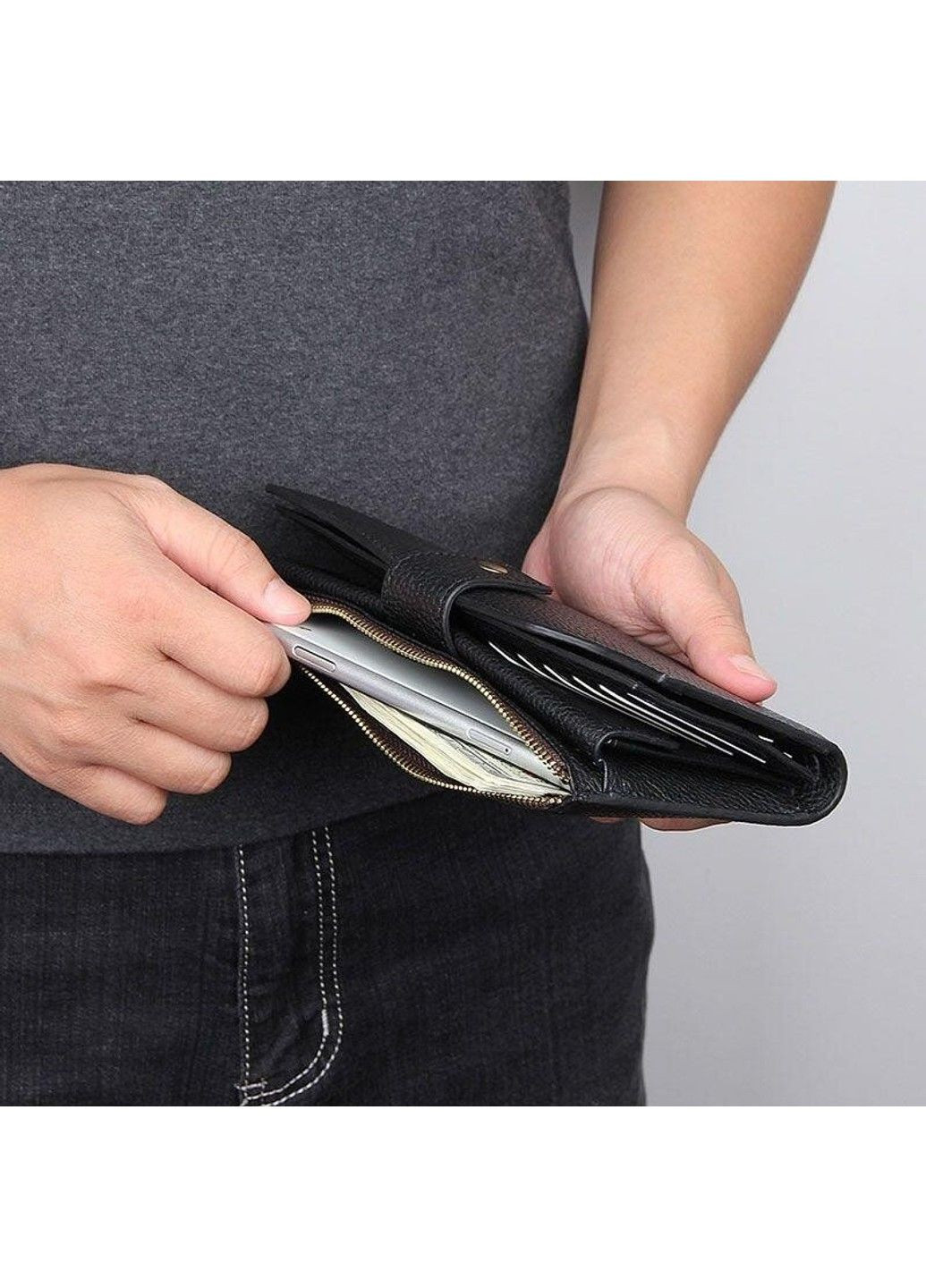 Мужское черное портмоне-кардхолдер из кожи 8103A John McDee (323459247)