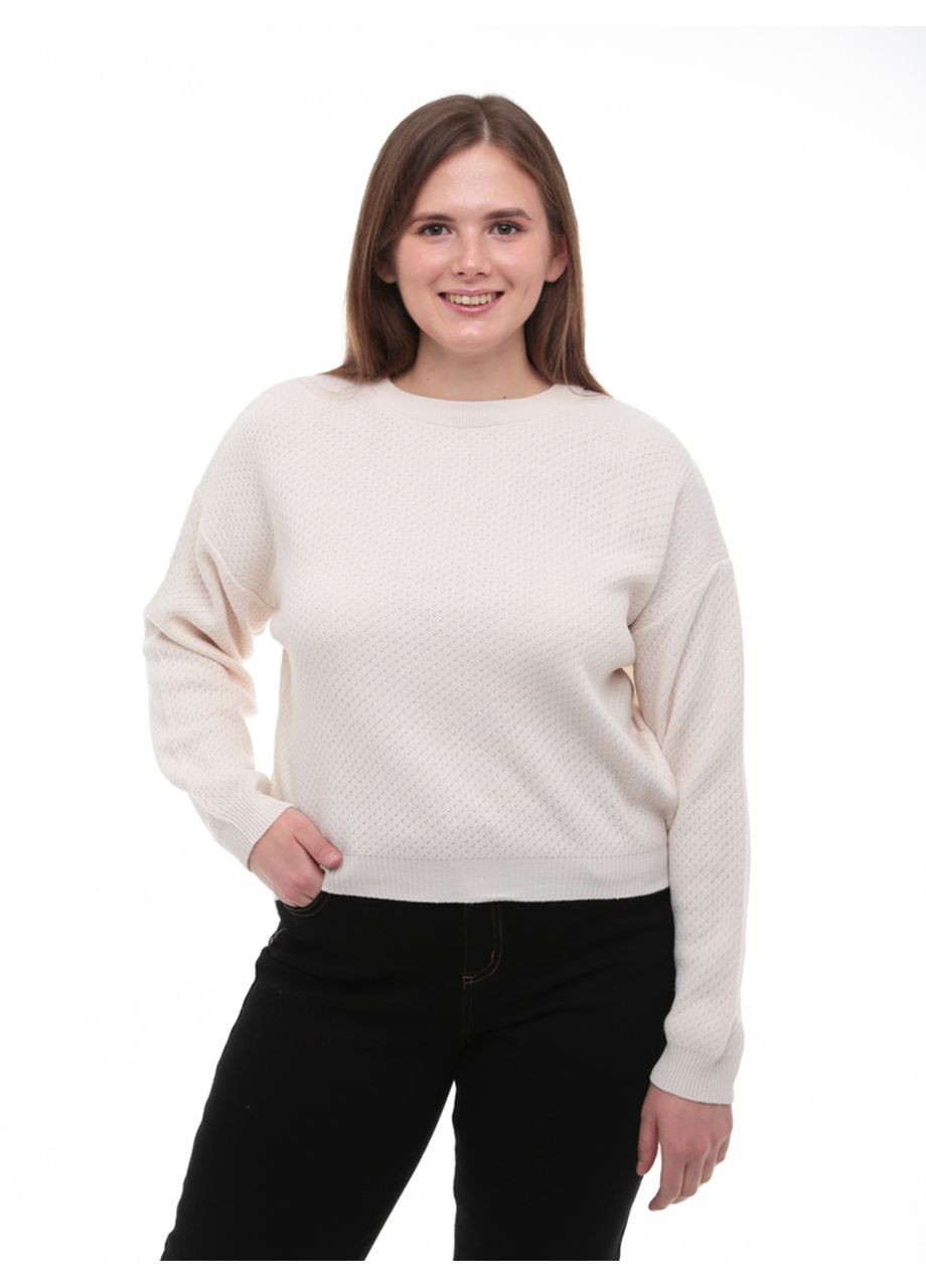 Молочный демисезонный свитер женский белый свободный укороченный джемпер Karon Вільна