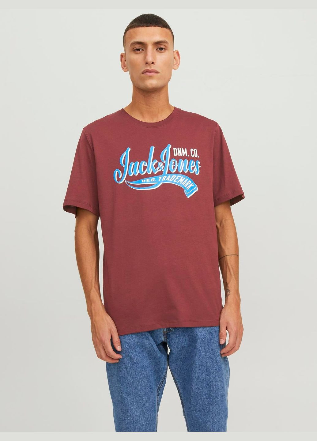 Бордовая футболка basic,бордовый с принтом,jack&jones Jack & Jones