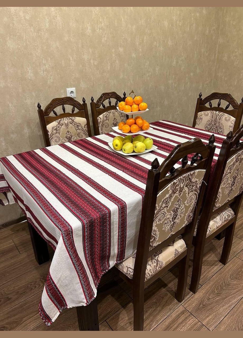 Льняная скатерть с орнаментом 150х180 Белый с красным (П4К-skatert-dom-001-02) No Brand (323160838)