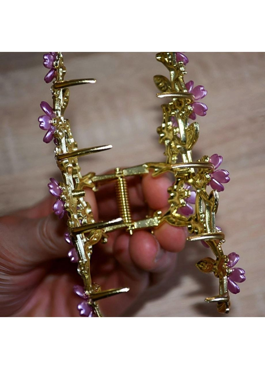 Шпилька крабік для волосся В'язані Квіти Естель із бежевою основою No Brand (370290367)