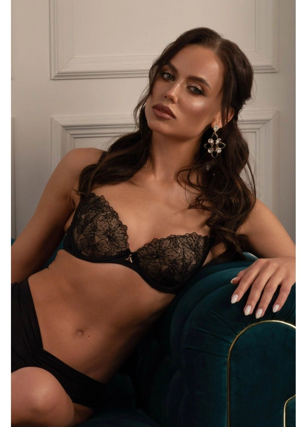 Чёрный балконет 811-009 бюстгальтер Obrana с косточками микрофибра