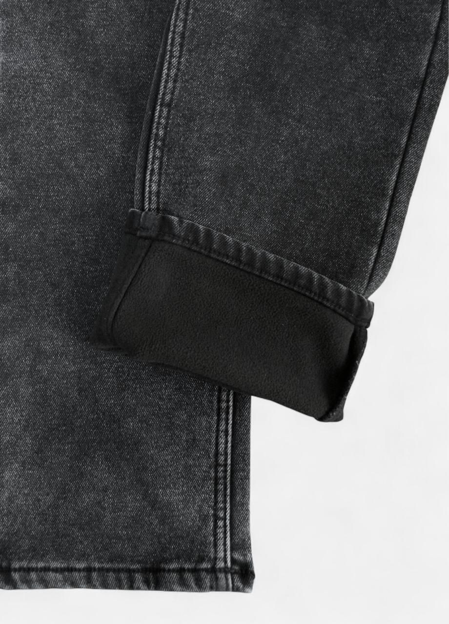 Темно-серые зимние прямые утеплённые мужские джинсы на флисе X hey