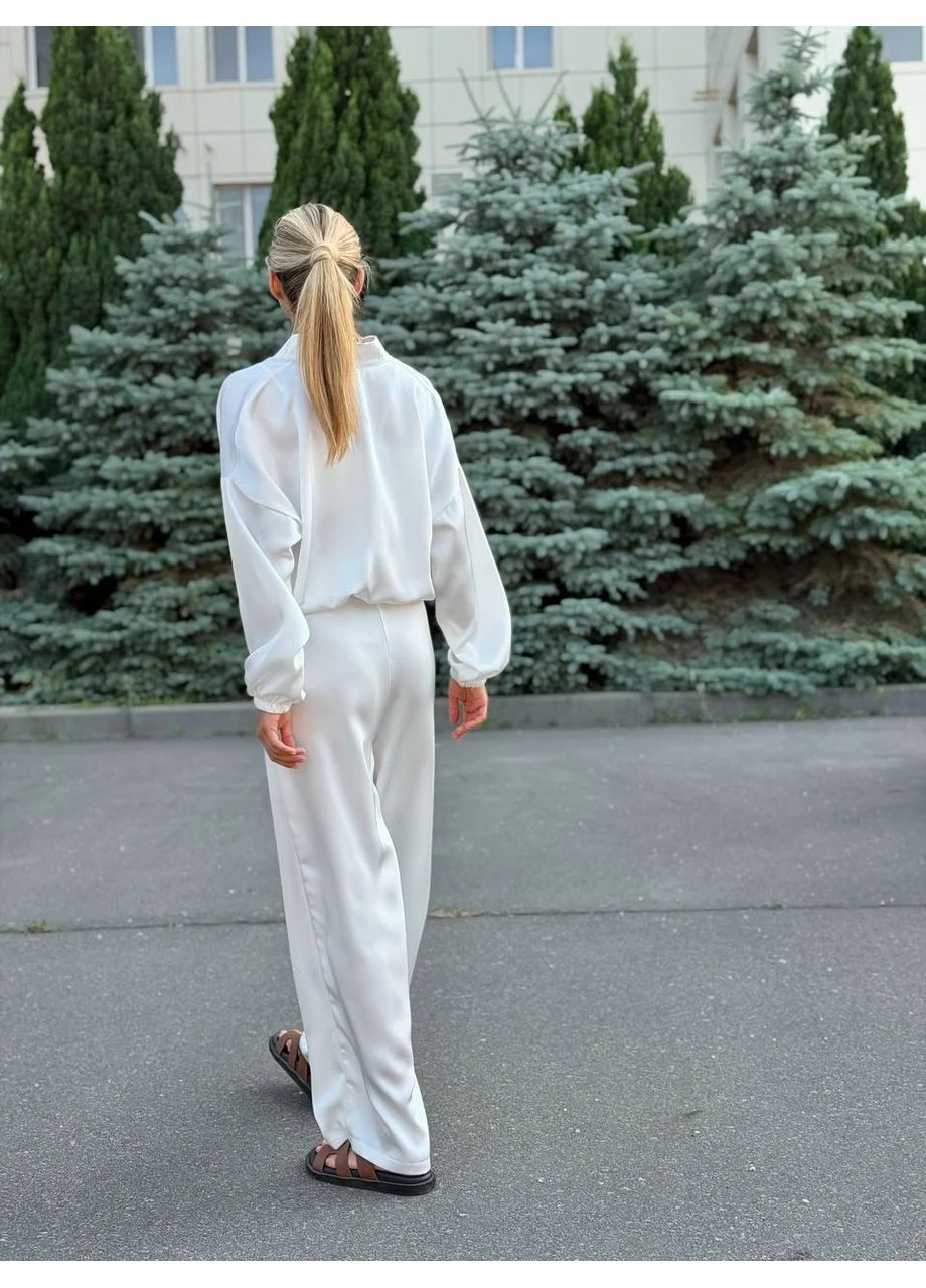 Костюм женский шелковый с топом молочного цвета 38993 Fashion (403178833)