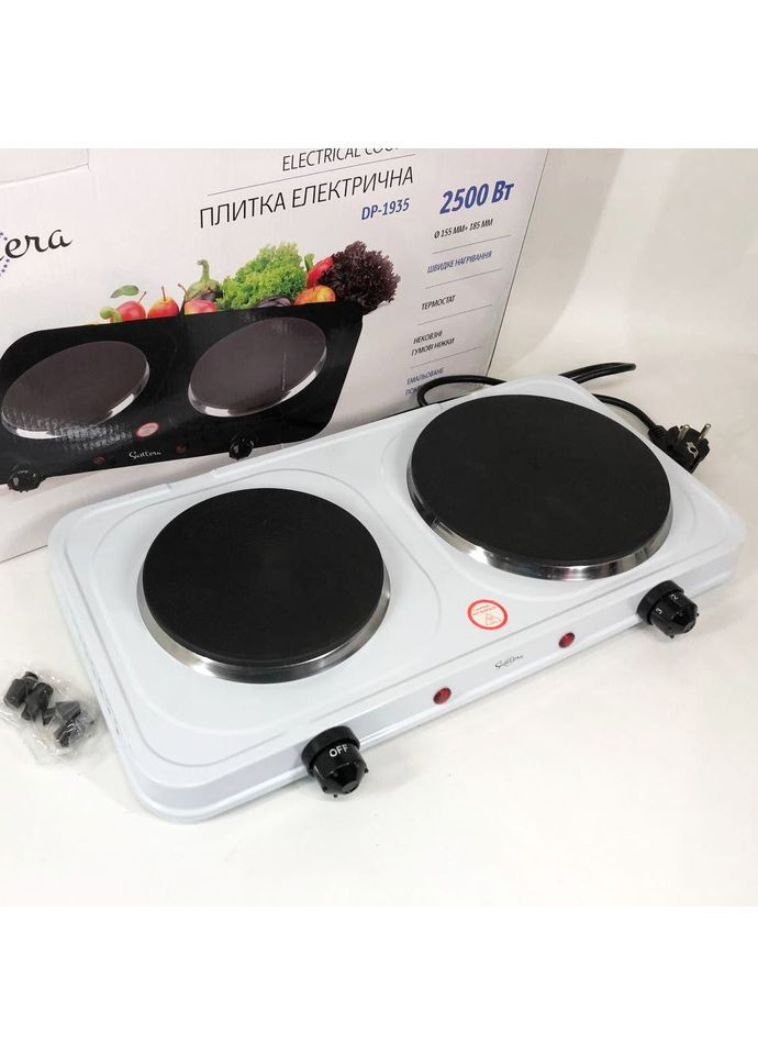 Настольная переносная электроплита две конфорки DP-1935B, 2500W белая, Плита RY-558 настольная эмалированная Suntera (352770511)