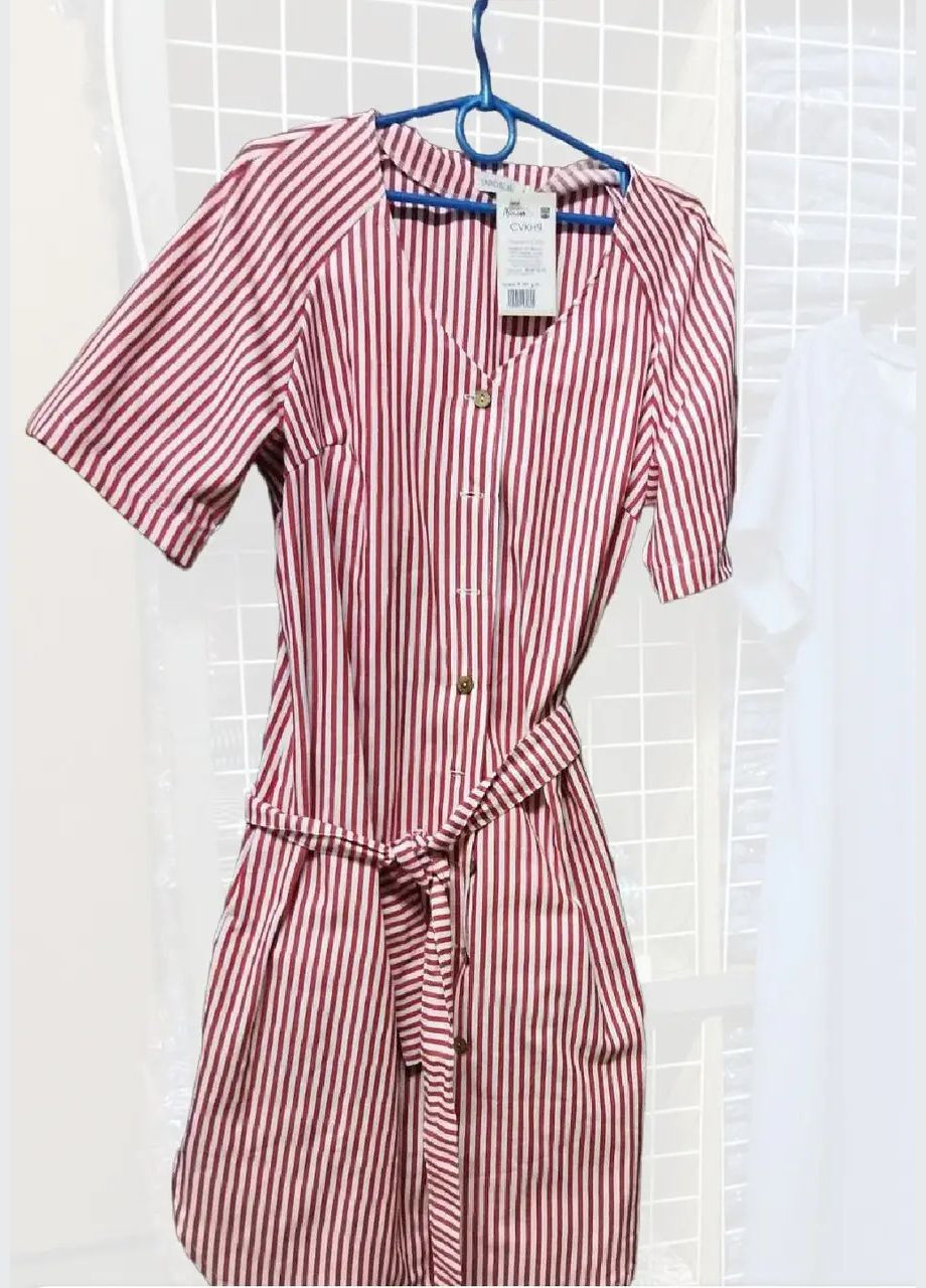 Красное платье в полоску на пуговицах – трикотажное размер 46 Ярослав в полоску