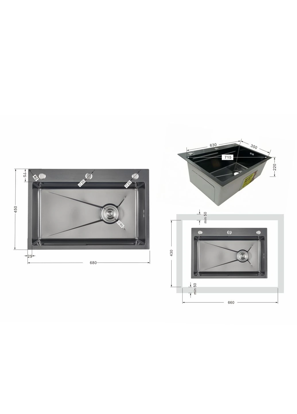 Мийка для кухні інтегрована Handmade Decor Black PVD Honeycomb 3,0/1,0 мм LDH6845HDECBLM49445 LIDZ H6845HB (390918194)