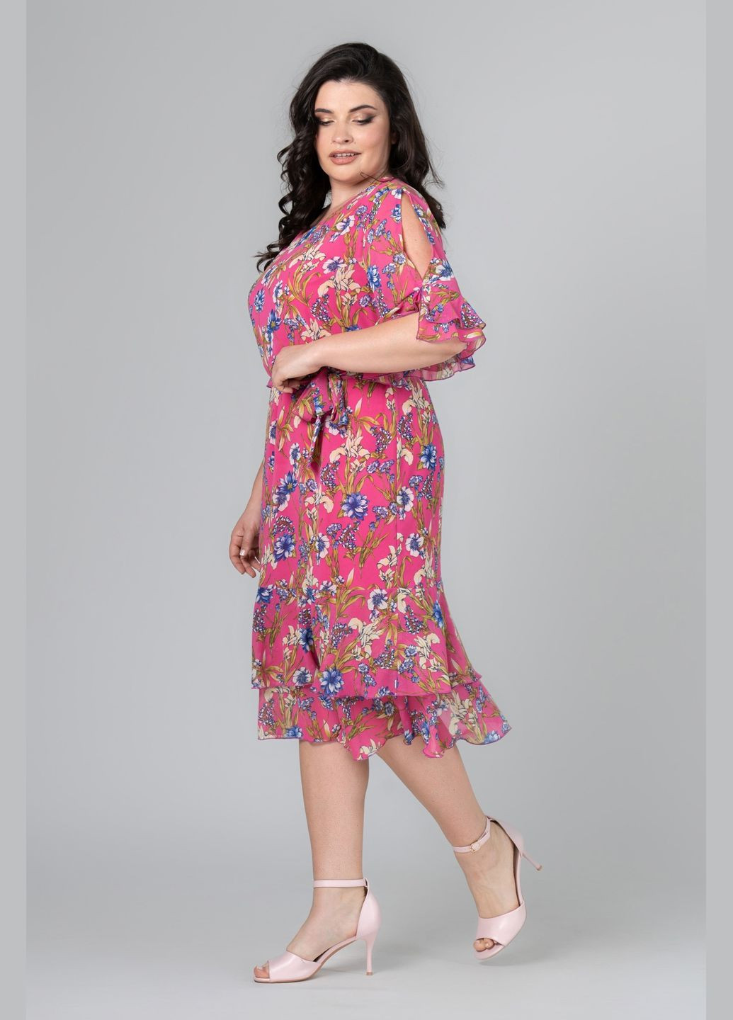 Рожева повсякденний сукня прямого силуету з принтованого шифону на еластичній трикотажній підкладці all posa (ap101842p) A'll Posa