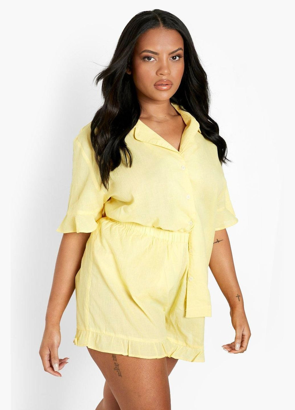 Желтая повседневный рубашка однотонная Boohoo