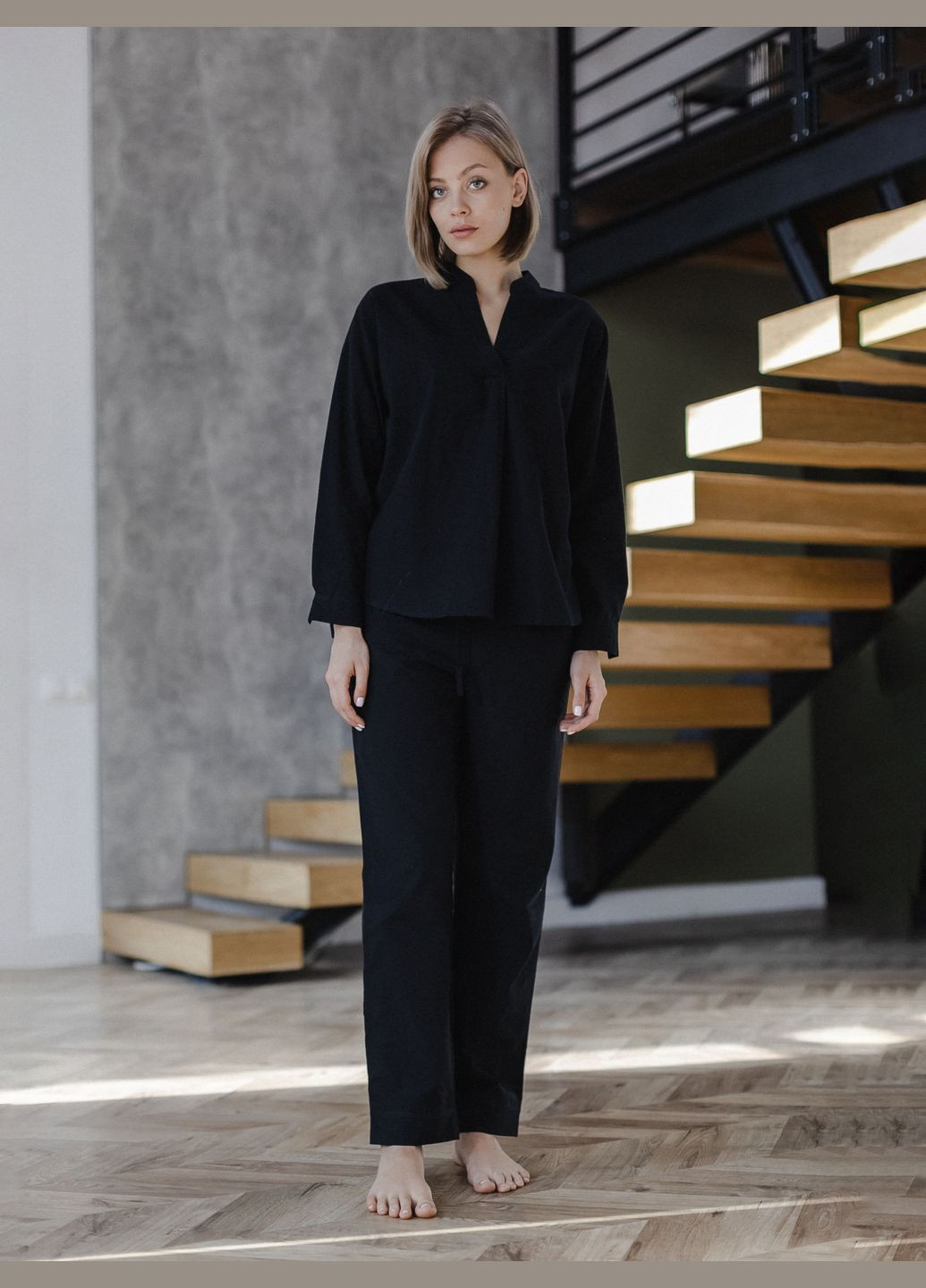 Чорна піжама жіноча з вареної бавовни black l Leglo