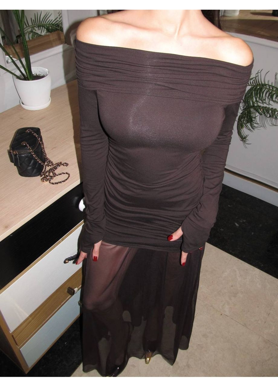 Коричневое праздничный, вечернее, кэжуал женское платье с юбкой а-силуэт Style Point однотонное