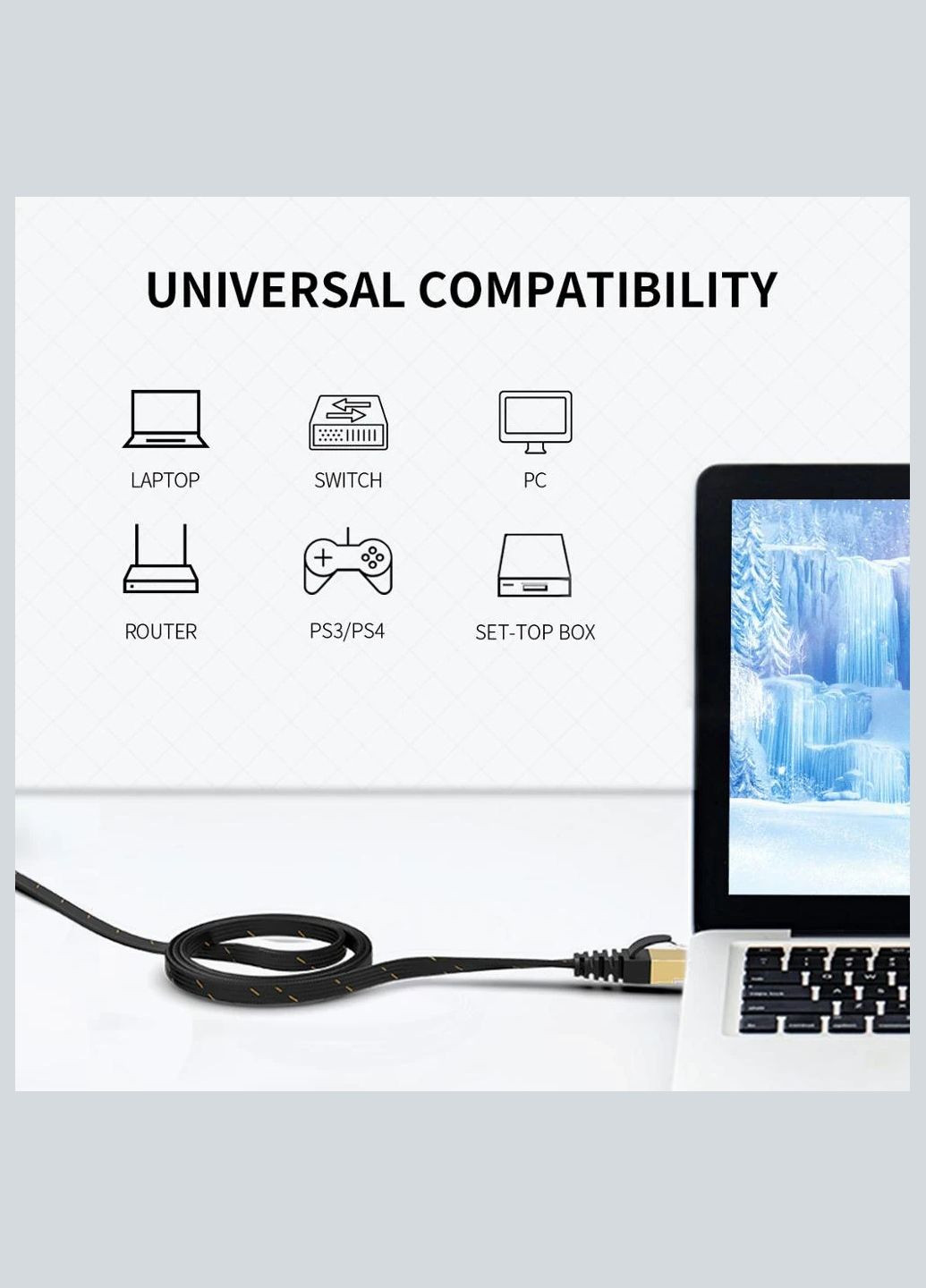 Патч корд Ampcom 1м сетевой кабель 10 Гбит\с Ethernet RJ45 Cat 7 плоский в оплетке No Brand (300577662)