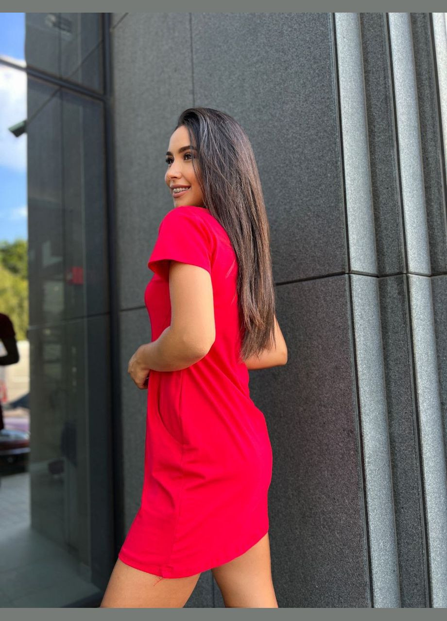 Красное базовое повседневное платье красного цвета 27387 ме No Brand