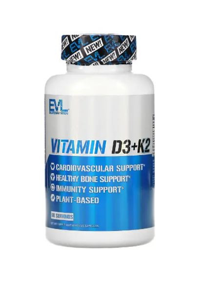 Вітамін D3 + K2 125 мг/90 мг, 60 капсул EVLution Nutrition (302521206)