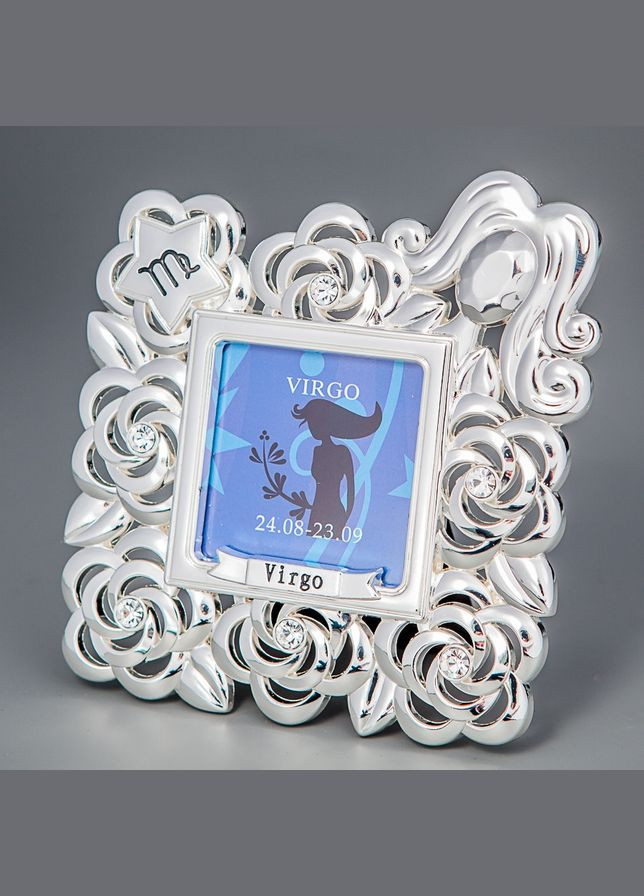 Фоторамка настільна металева зі стразами Знак зодіак Діва 12х13 см 1312N Lefard (346152197)