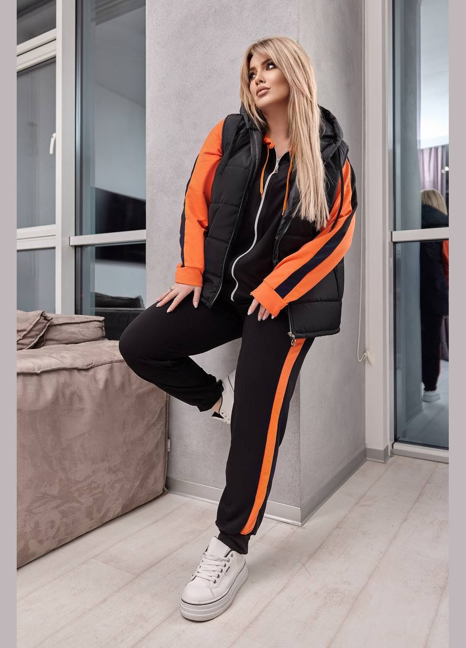 Жіночий костюм трійка з жилеткою колір чорний/оранжевий р.58/60 451916 New Trend (285711459)