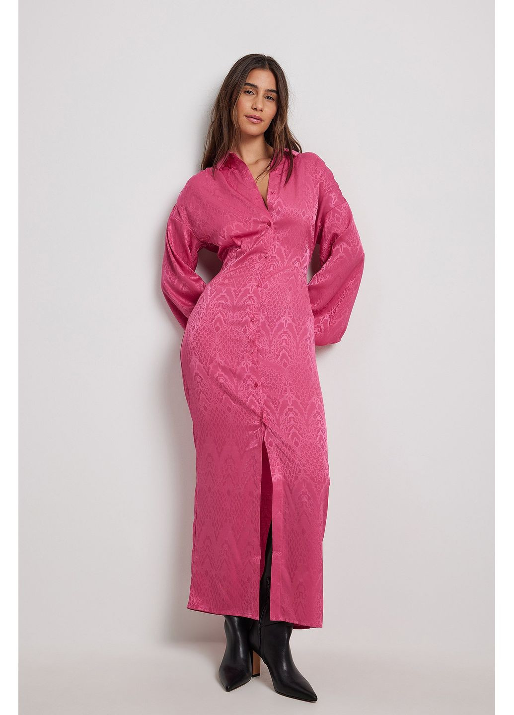 Темно-розовое платье макси демисезон,темно-розовый, NA-KD